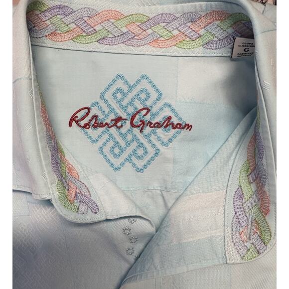 Robert Graham Button Up Shirt Mens L Classic Fit Light Blue Patchwork Geometric - Picture 3 of 12